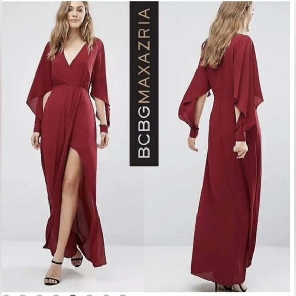 Deep canburry red chiffon long dress BCBG size 0 - Picture 1 of 6